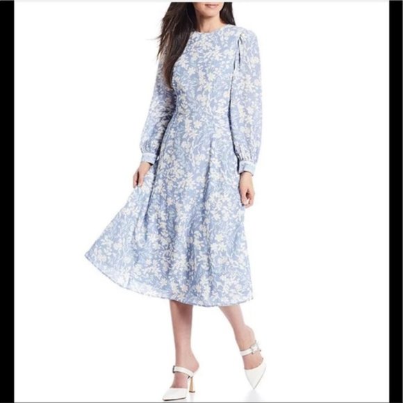 ANTONIO MELANI Blue Floral Long Sleeve Dress - Picture 2 of 16